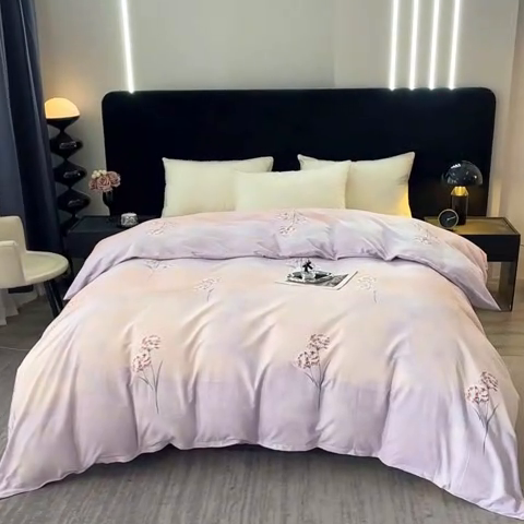 91家纺网 家纺一手货源 找家纺 晶缦家纺 2024新款叶语系纯棉全棉生态磨毛多规格单被套 兰菲尼粉