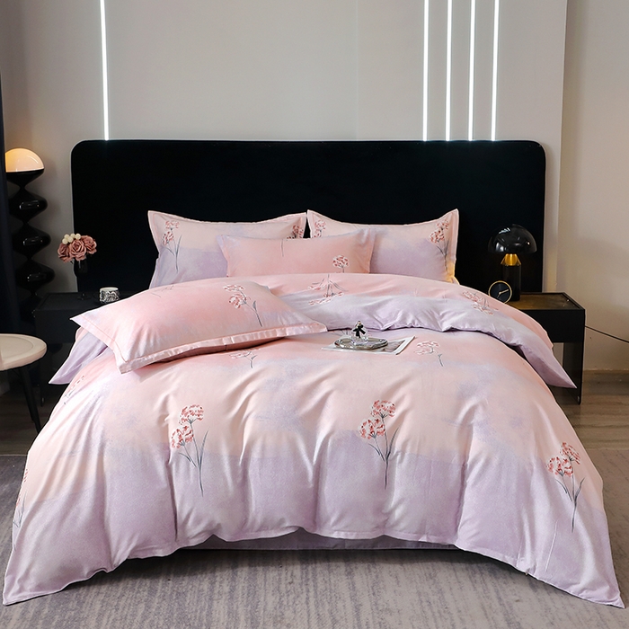 91家纺网 家纺一手货源 找家纺 晶缦家纺 2024新款叶语系纯棉全棉生态磨毛多规格四件套 兰菲尼粉