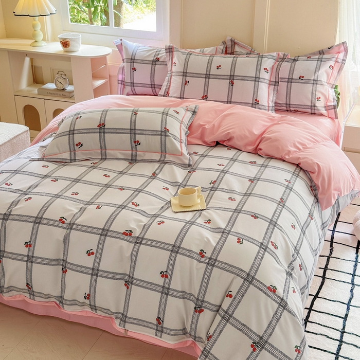 91家纺网 家纺一手货源 找家纺 7V 2024新款A类全棉四件套 樱桃丸子