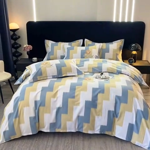 91家纺网 家纺一手货源 找家纺 晶缦家纺 2024新款叶语系纯棉全棉生态磨毛多规格四件套 菲尔顿蓝