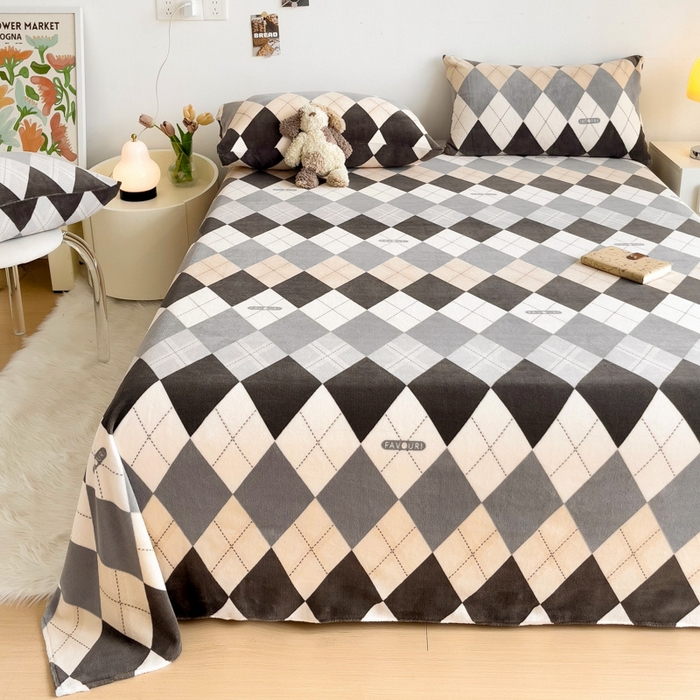 91家纺网 家纺一手货源 找家纺 艾橙家纺 2024新款A类加厚牛奶绒印花床单 极简生活