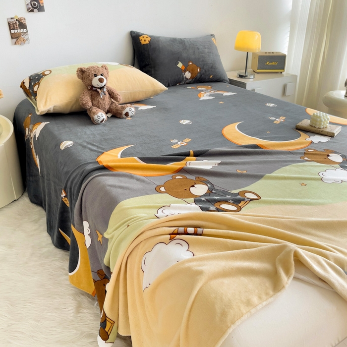 91家纺网 家纺一手货源 找家纺 艾橙家纺 2024新款A类加厚牛奶绒印花床单 梦星空