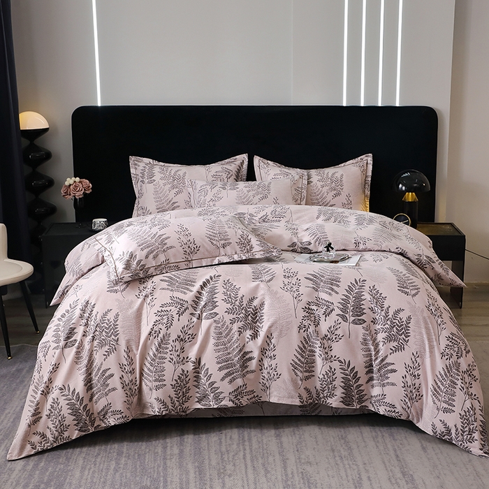 91家纺网 家纺一手货源 找家纺 晶缦家纺 2024新款叶语系纯棉全棉生态磨毛多规格四件套 本草花叶灰