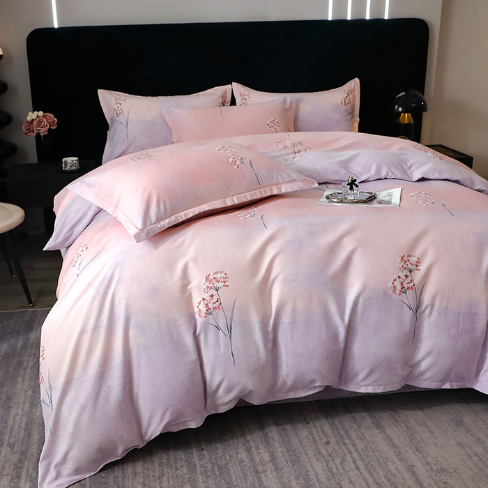 91家纺网 家纺一手货源 找家纺 晶缦家纺 2024新款叶语系纯棉全棉生态磨毛多规格四件套 兰菲尼粉