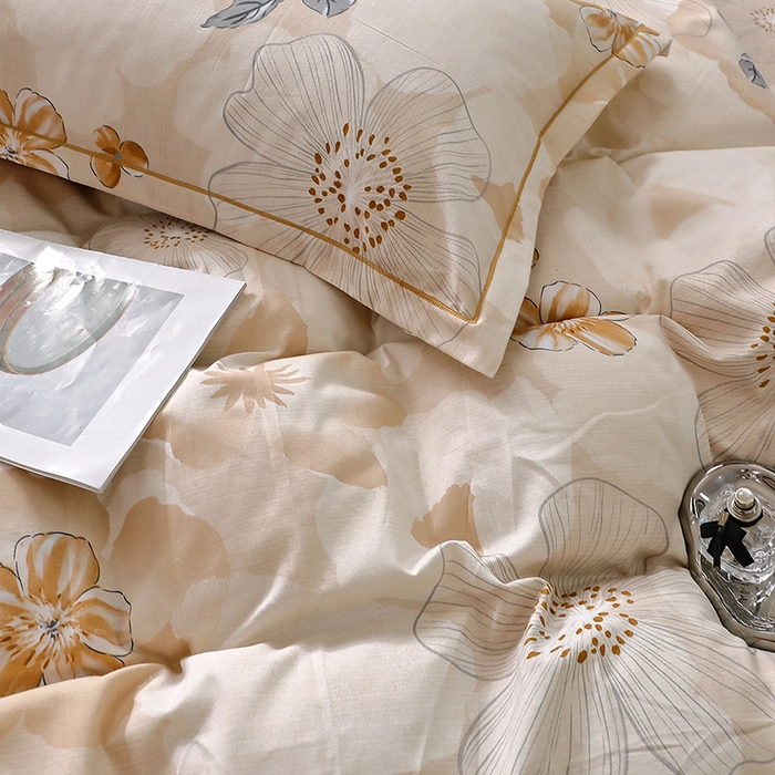 91家纺网 家纺一手货源 找家纺 晶缦家纺 2024新款叶语系纯棉全棉生态磨毛多规格四件套 如月花梦咖