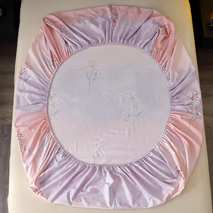 91家纺网 家纺一手货源 找家纺 晶缦家纺 2024新款叶语系纯棉全棉生态磨毛多规格单床笠 兰菲尼粉