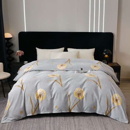 晶缦家纺 2024新款叶语系纯棉全棉生态磨毛多规格单被套 清浅蒲英灰