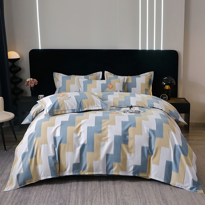 91家纺网 家纺一手货源 找家纺 晶缦家纺 2024新款叶语系纯棉全棉生态磨毛多规格四件套 菲尔顿蓝