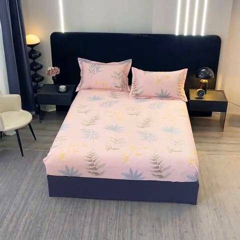 91家纺网 家纺一手货源 找家纺 晶缦家纺 2024新款叶语系纯棉全棉生态磨毛多规格单床笠 相思叶粉