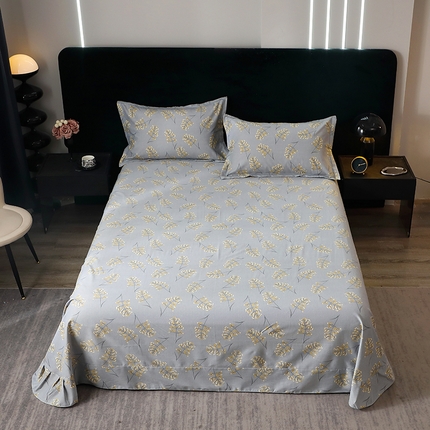 晶缦家纺 2024新款叶语系纯棉全棉生态磨毛多规格单床单 絮语绿