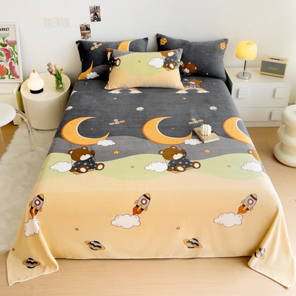 91家纺网 家纺一手货源 找家纺 艾橙家纺 2024新款A类加厚牛奶绒印花床单 梦星空