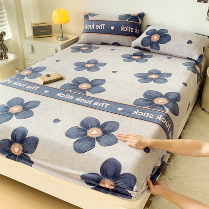 艾橙家纺 2024新款A类加厚牛奶绒印花床笠 优雅生活