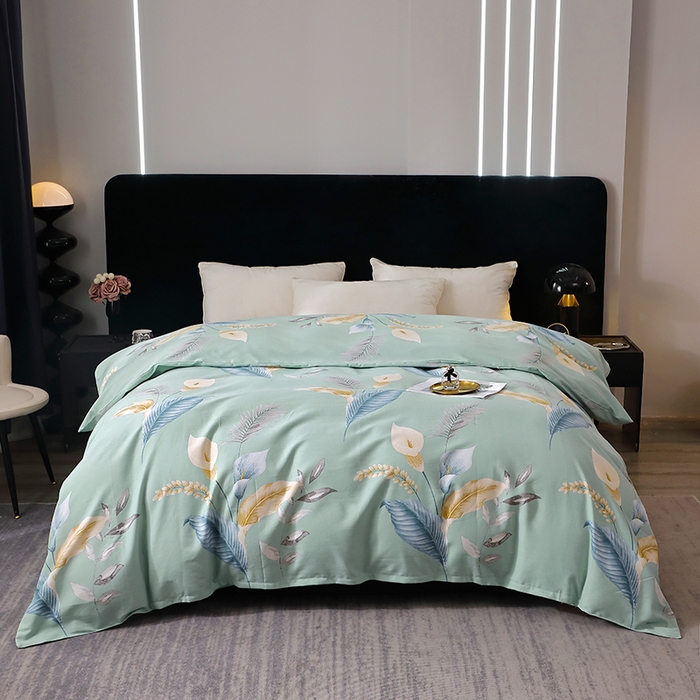 91家纺网 家纺一手货源 找家纺 晶缦家纺 2024新款叶语系纯棉全棉生态磨毛多规格单被套 云瑶蓝