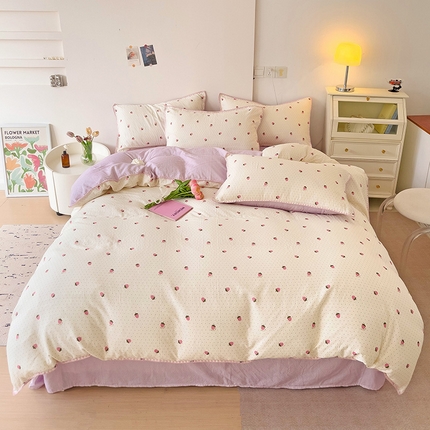 91家纺网 家纺一手货源 找家纺 静家居-简约原创家纺 2024新款A类全棉双层纱贝壳边系列四件套 天意