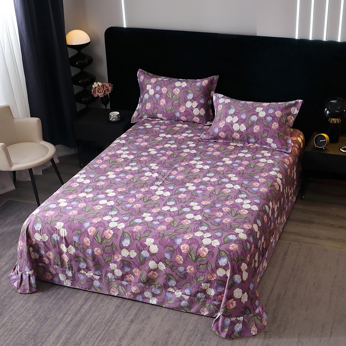 91家纺网 家纺一手货源 找家纺 晶缦家纺 2024新款叶语系纯棉全棉生态磨毛多规格单床单 拥抱花季