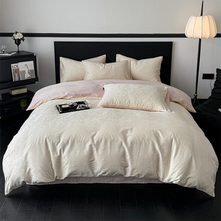 91家纺网 家纺一手货源 找家纺 若未家居 LOVEWE HOUSE 2025新款50S长绒棉提花四件套-芙蓉 奥黛丽-奶昔白拼白桃粉