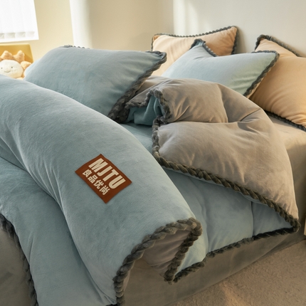 2024新款日系简约小包边牛奶绒可拆洗冬被 被子被芯 简约-宾利蓝灰