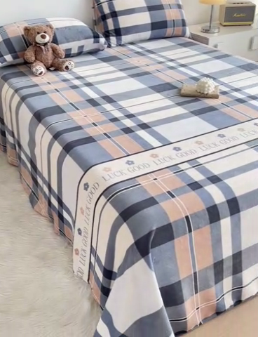 91家纺网 家纺一手货源 找家纺 艾橙家纺 2024新款A类加厚牛奶绒印花床单 五色格