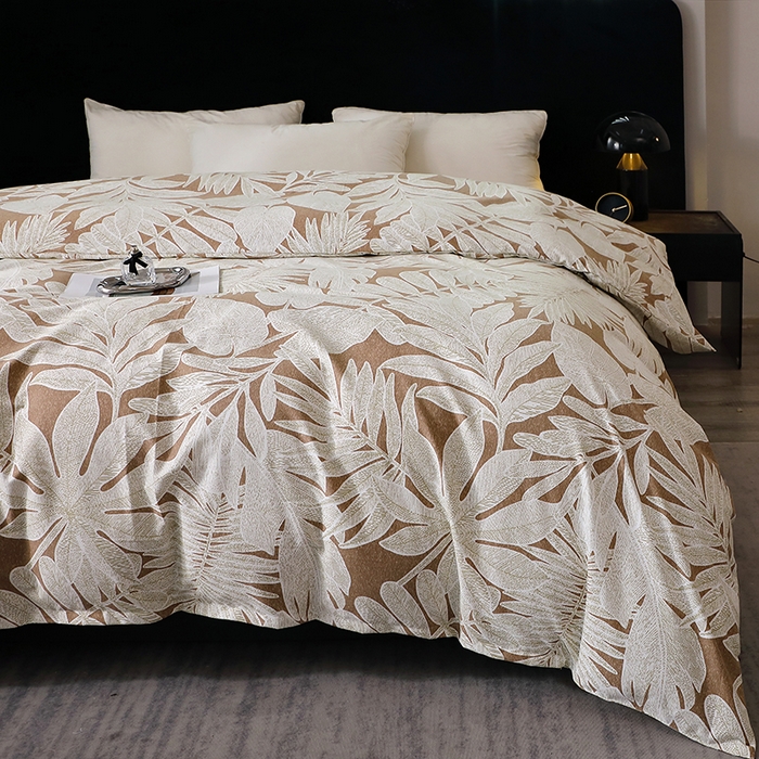 91家纺网 家纺一手货源 找家纺 晶缦家纺 2024新款叶语系纯棉全棉生态磨毛多规格单被套 叶之恋咖