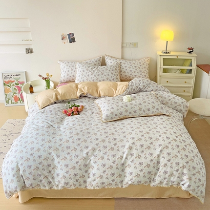 91家纺网 家纺一手货源 找家纺 静家居-简约原创家纺 2024新款A类全棉双层纱贝壳边系列四件套 天意