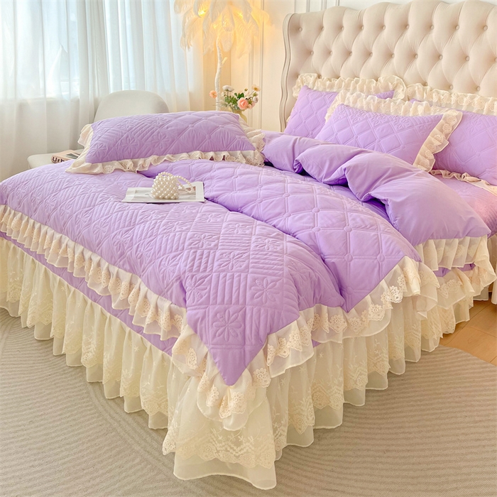 91家纺网 家纺一手货源 找家纺 虹星家纺 2024新款A类水洗棉夹棉床盖四件套 花黛-罗兰紫