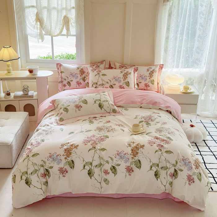 91家纺网 家纺一手货源 找家纺 7V 2024新款A类全棉四件套 南枝-粉