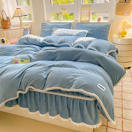 91家纺网 家纺一手货源 找家纺 （总）眠势力 2025新款牛奶绒四件套冬季加厚夹棉床笠款加绒保暖床裙床笠二合一