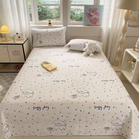 91家纺网 家纺一手货源 找家纺 吉象家纺 2024新款高支密全棉印花单床单 泡泡糖小狗