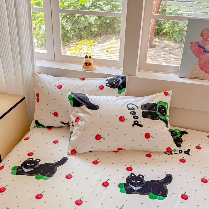 91家纺网 家纺一手货源 找家纺 吉象家纺 2024新款高支密全棉印花单床单 怪诞猫咪