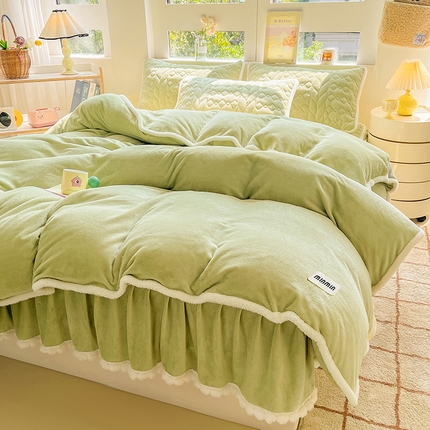 91家纺网 家纺一手货源 找家纺 （总）眠势力 2025新款牛奶绒四件套冬季加厚夹棉床笠款加绒保暖床裙床笠二合一