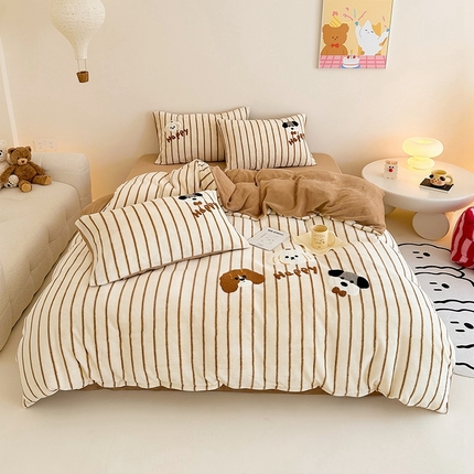 91家纺网 家纺一手货源 找家纺 （总）沐棉家居 2024新款高克重条纹牛奶绒毛巾绣四件套