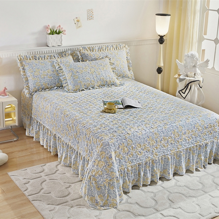 91家纺网 家纺一手货源 找家纺 十个点家纺 2025新款印花夹棉床盖三件套-晚秋系列 晚秋