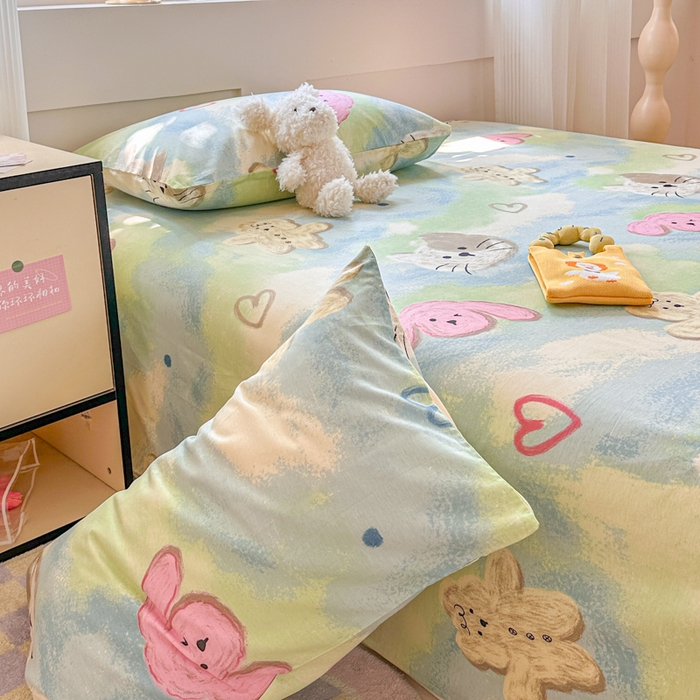 91家纺网 家纺一手货源 找家纺 吉象家纺 2024新款高支密全棉印花单床单 蜡笔画