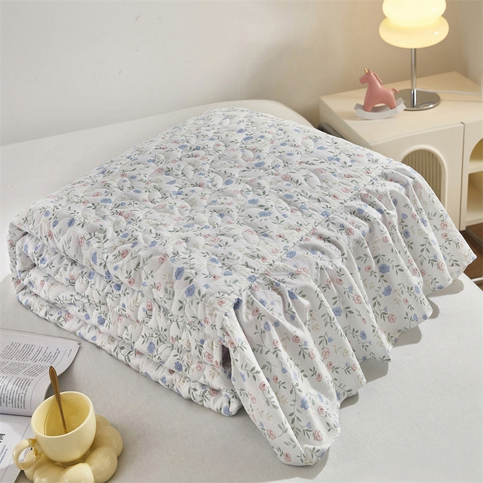 91家纺网 家纺一手货源 找家纺 十个点家纺 2025新款印花夹棉床盖三件套-晚秋系列 富贵小花