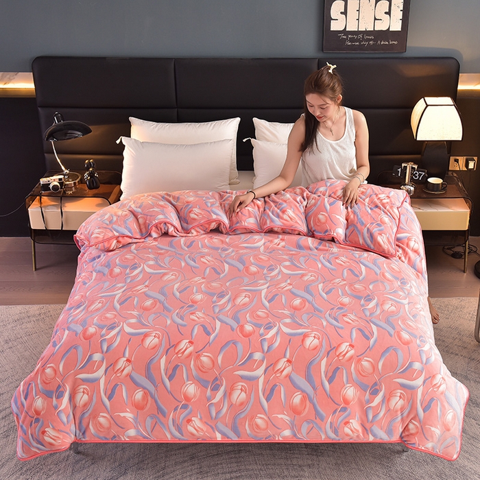 91家纺网 家纺一手货源 找家纺 慕婷家纺 2024新款牛奶绒印花床裙系列-单被套 郁金香