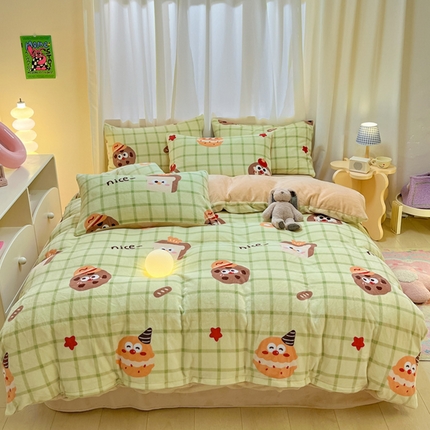 91家纺网 家纺一手货源 找家纺 本制 2025新款B类牛奶绒印花四件套 烘培-绿