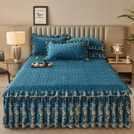 91家纺网 家纺一手货源 找家纺 恋尚 2024新款宝宝绒绣花花边床笠式床裙-达琳娜 达琳娜-蓝