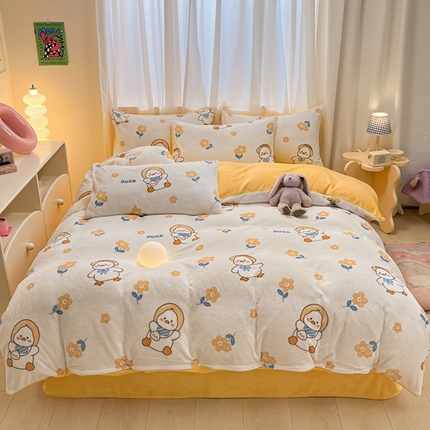 91家纺网 家纺一手货源 找家纺 本制 2025新款B类牛奶绒印花四件套 启程