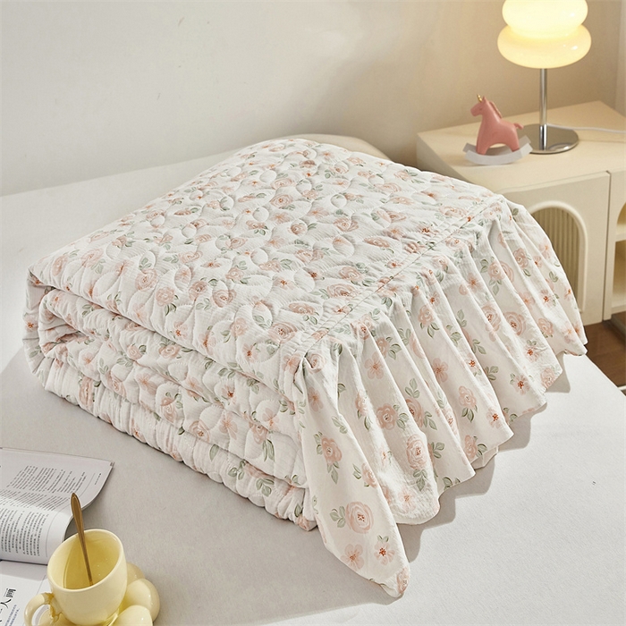 91家纺网 家纺一手货源 找家纺 十个点家纺 2025新款印花夹棉床盖三件套-晚秋系列 红粉世家