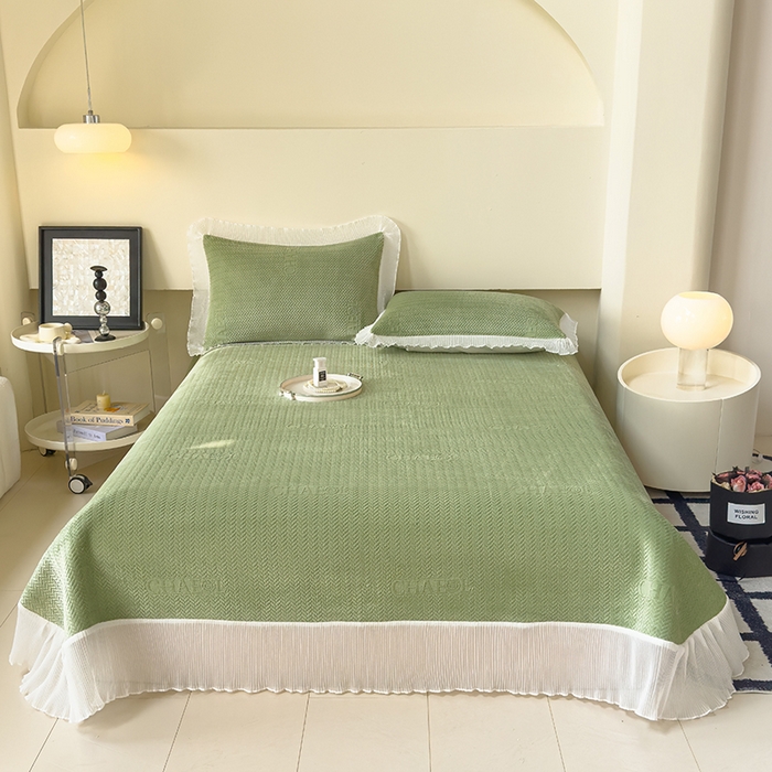 91家纺网 家纺一手货源 找家纺 冬然家纺 2024新款雕花绒床盖系列 大麦穗-绿