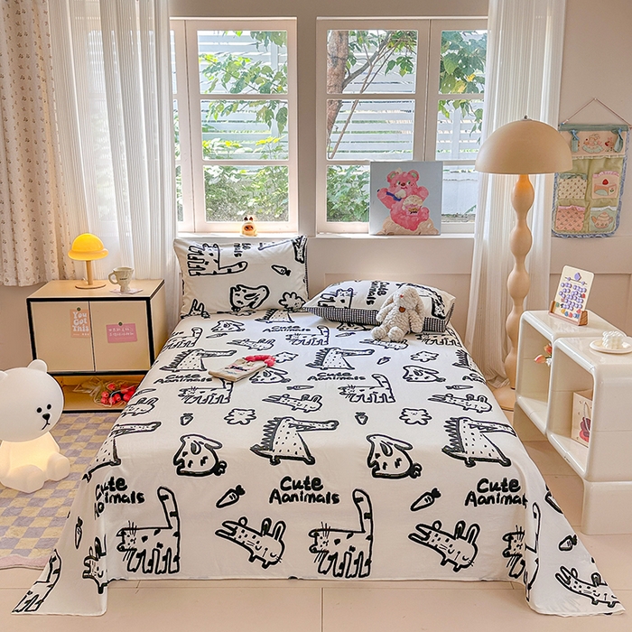 91家纺网 家纺一手货源 找家纺 吉象家纺 2024新款高支密全棉印花单床单 漫画家