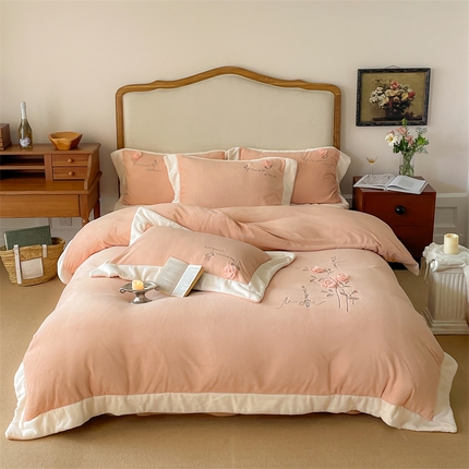 91家纺网 家纺一手货源 找家纺 （总）名品优仓 2024新款高克重牛奶绒立体绣花四件套-爱丽莎