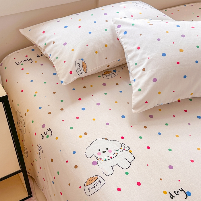 91家纺网 家纺一手货源 找家纺 吉象家纺 2024新款高支密全棉印花单床单 泡泡糖小狗