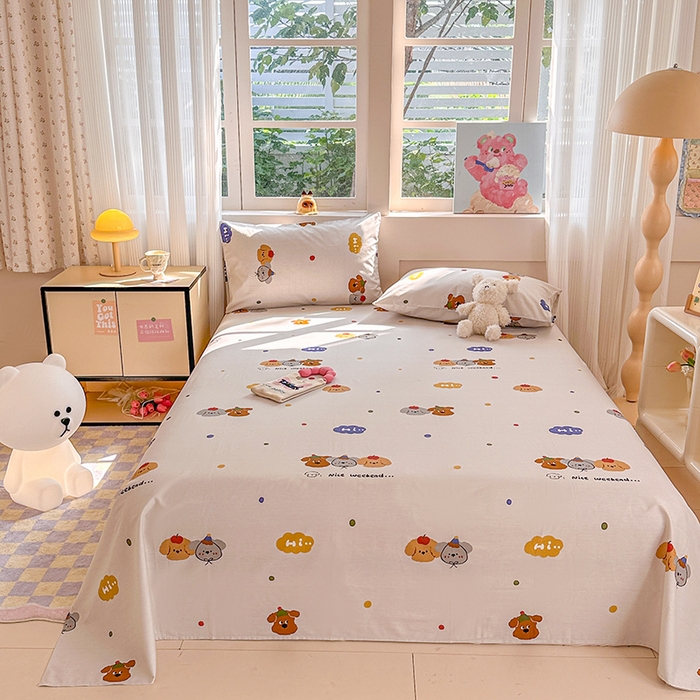 91家纺网 家纺一手货源 找家纺 吉象家纺 2024新款高支密全棉印花单床单 快乐周末