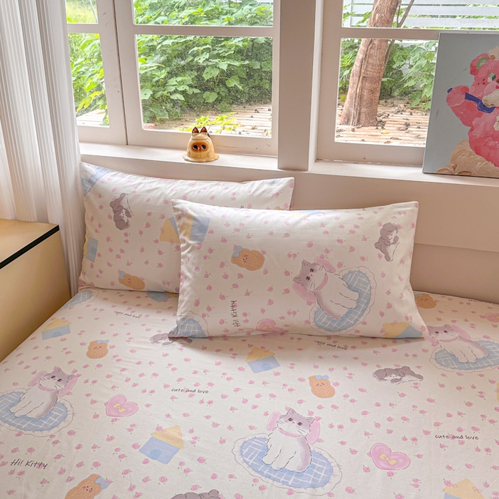 91家纺网 家纺一手货源 找家纺 吉象家纺 2024新款高支密全棉印花单床单 喵喵聚会