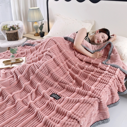 91家纺网 家纺一手货源 找家纺 （总）美洲琳 2025新款牛奶绒子母条纹提花毛毯