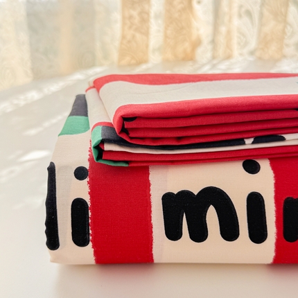 吉象家纺 2024新款高支密全棉印花单床单 红线条小黑猫