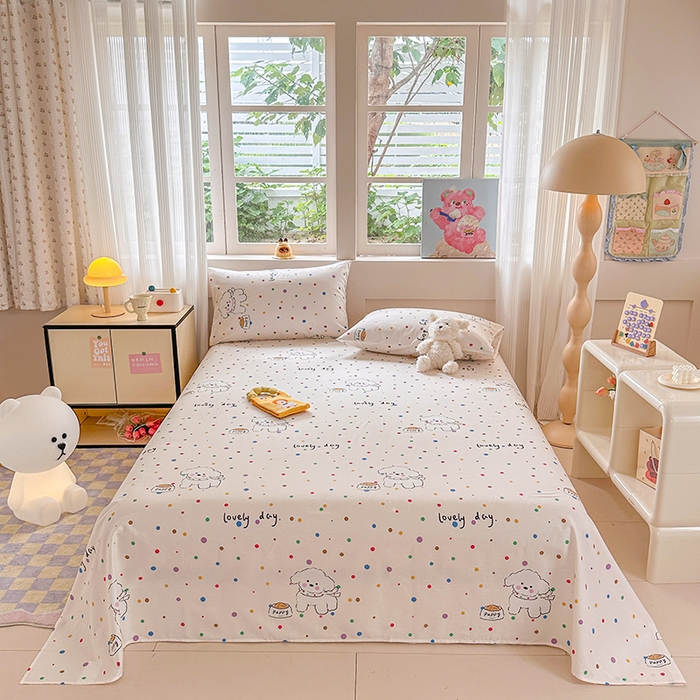 91家纺网 家纺一手货源 找家纺 吉象家纺 2024新款高支密全棉印花单床单 泡泡糖小狗