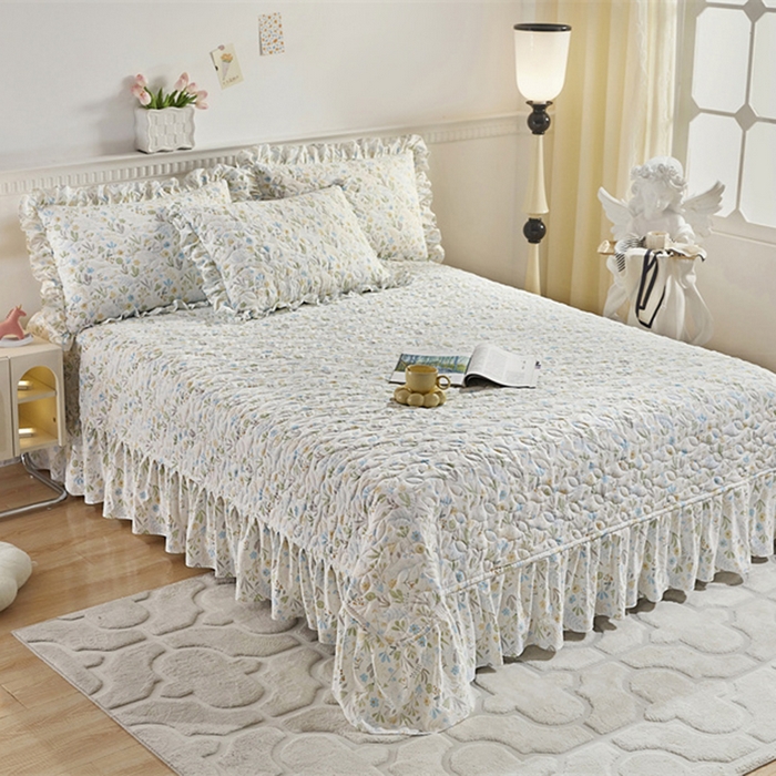 91家纺网 家纺一手货源 找家纺 十个点家纺 2025新款印花夹棉床盖三件套-晚秋系列 秋叶-兰