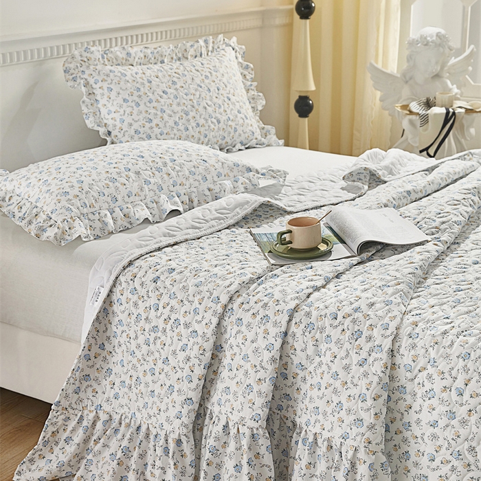 91家纺网 家纺一手货源 找家纺 十个点家纺 2025新款印花夹棉床盖三件套-晚秋系列 繁花似锦